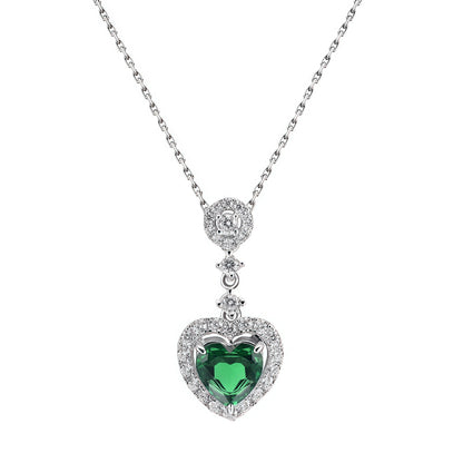 Premium Romantic Heart: Geometric Lab-Grown Emerald Heart Pendant | 925 Silver