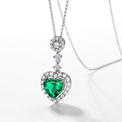 Premium Romantic Heart: Geometric Lab-Grown Emerald Heart Pendant | 925 Silver