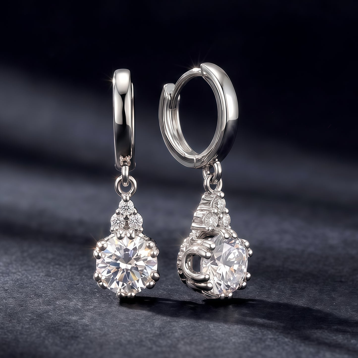Round 1.79ctw HPHT Lab Diamond Huggie Dangle Earrings - S925 - Dapaza
