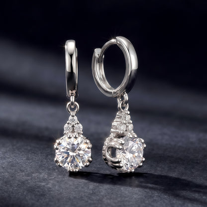 Round 1.79ctw HPHT Lab Diamond Huggie Dangle Earrings - S925 - Dapaza