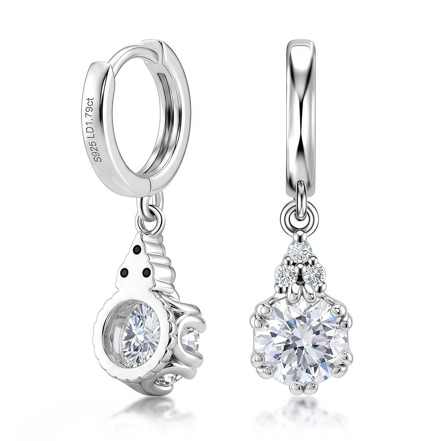 Round 1.79ctw HPHT Lab Diamond Huggie Dangle Earrings - S925 - Dapaza