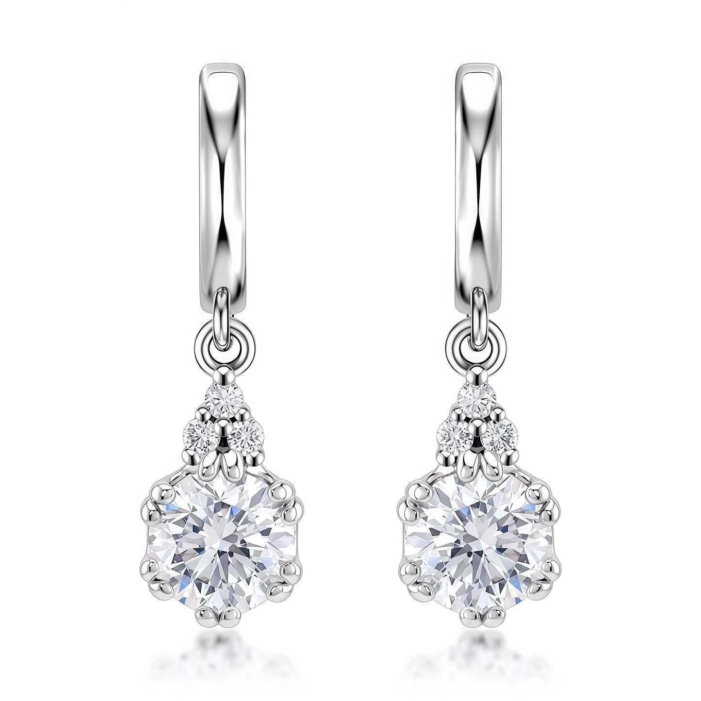 Round 1.79ctw HPHT Lab Diamond Huggie Dangle Earrings - S925 - Dapaza