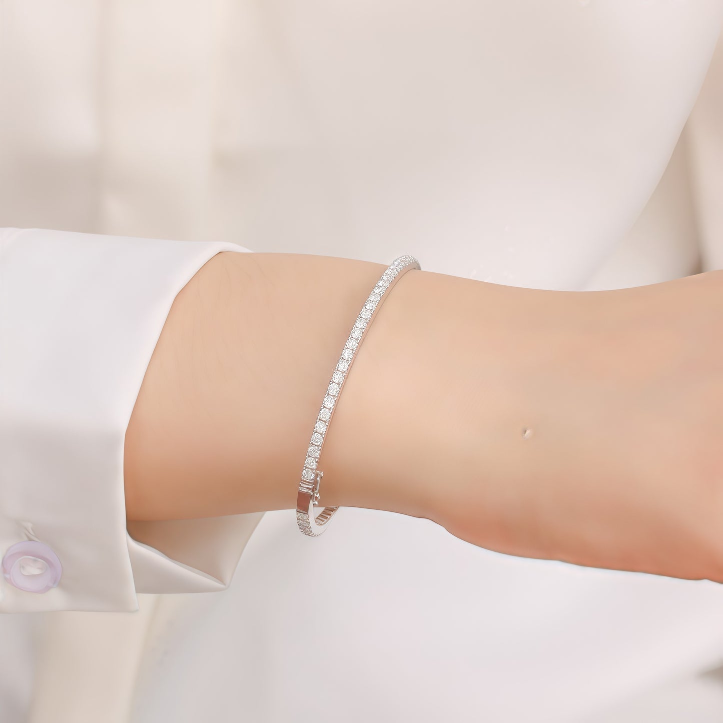Round Lab Diamond Row Bangle - 2.7ct - Solid PT950 Platinum - Dapaza
