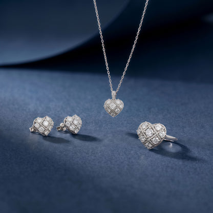 Round 0.83ctw HPHT Lab Diamond Plaid Heart Pendant - S925 - Dapaza