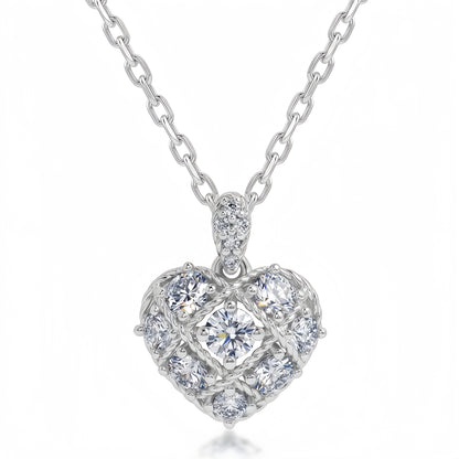 Round 0.83ctw HPHT Lab Diamond Plaid Heart Pendant - S925 - Dapaza
