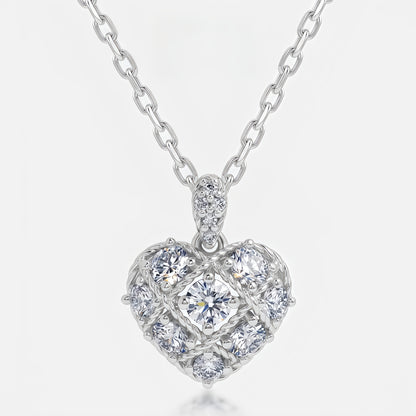 Round 0.83ctw HPHT Lab Diamond Plaid Heart Pendant - S925 - Dapaza
