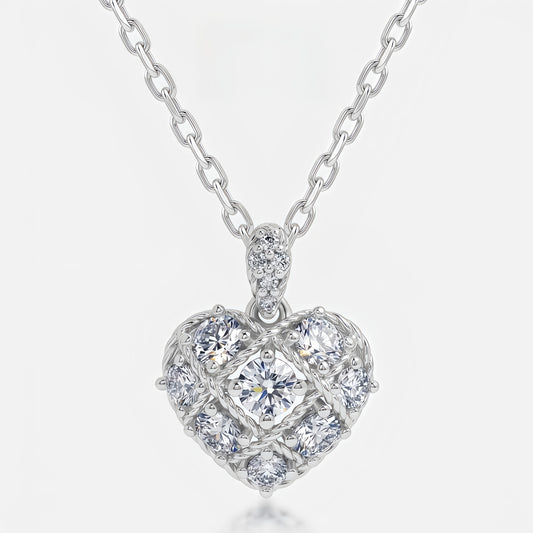 Round 0.83ctw HPHT Lab Diamond Plaid Heart Pendant - S925 - Dapaza