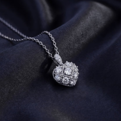 Round 0.83ctw HPHT Lab Diamond Plaid Heart Pendant - S925 - Dapaza