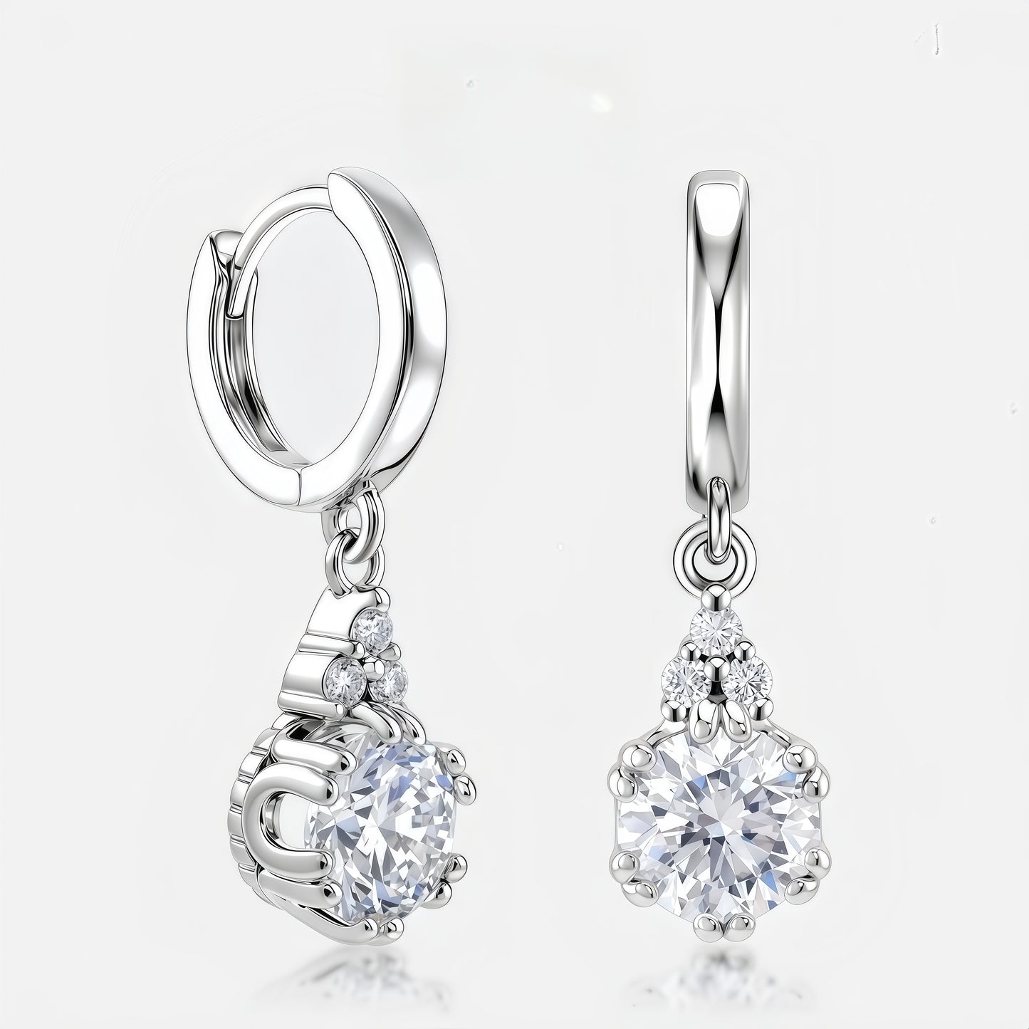 Round 1.79ctw HPHT Lab Diamond Huggie Dangle Earrings - S925 - Dapaza