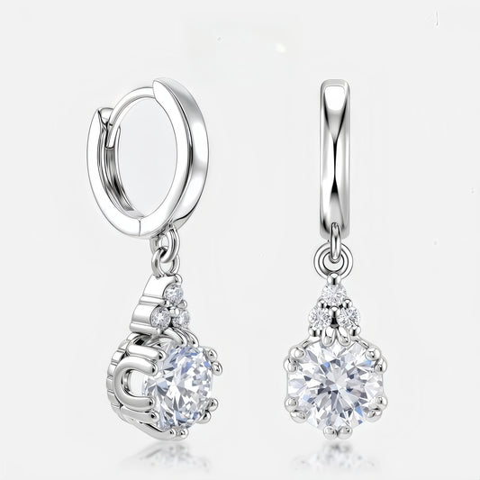 Round 1.79ctw HPHT Lab Diamond Huggie Dangle Earrings - S925 - Dapaza