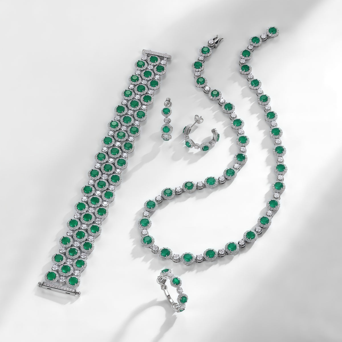 Premium Royal Brilliance: Full-Pavé Lab-Grown Emerald Tennis Bracelet | 925 Silver