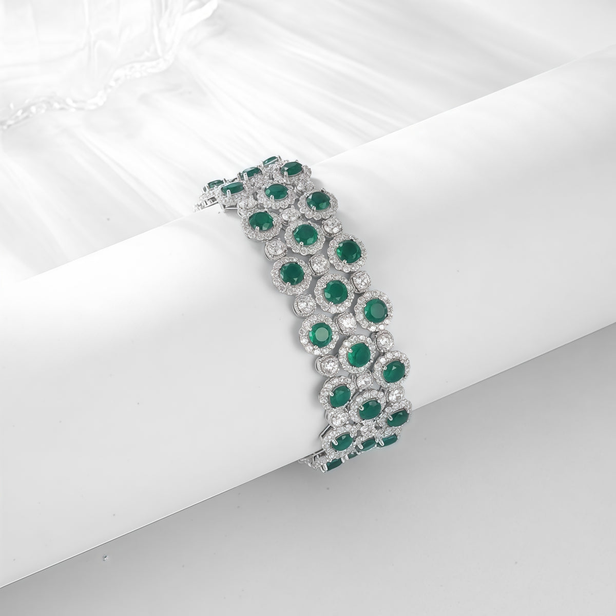 Premium Royal Brilliance: Full-Pavé Lab-Grown Emerald Tennis Bracelet | 925 Silver