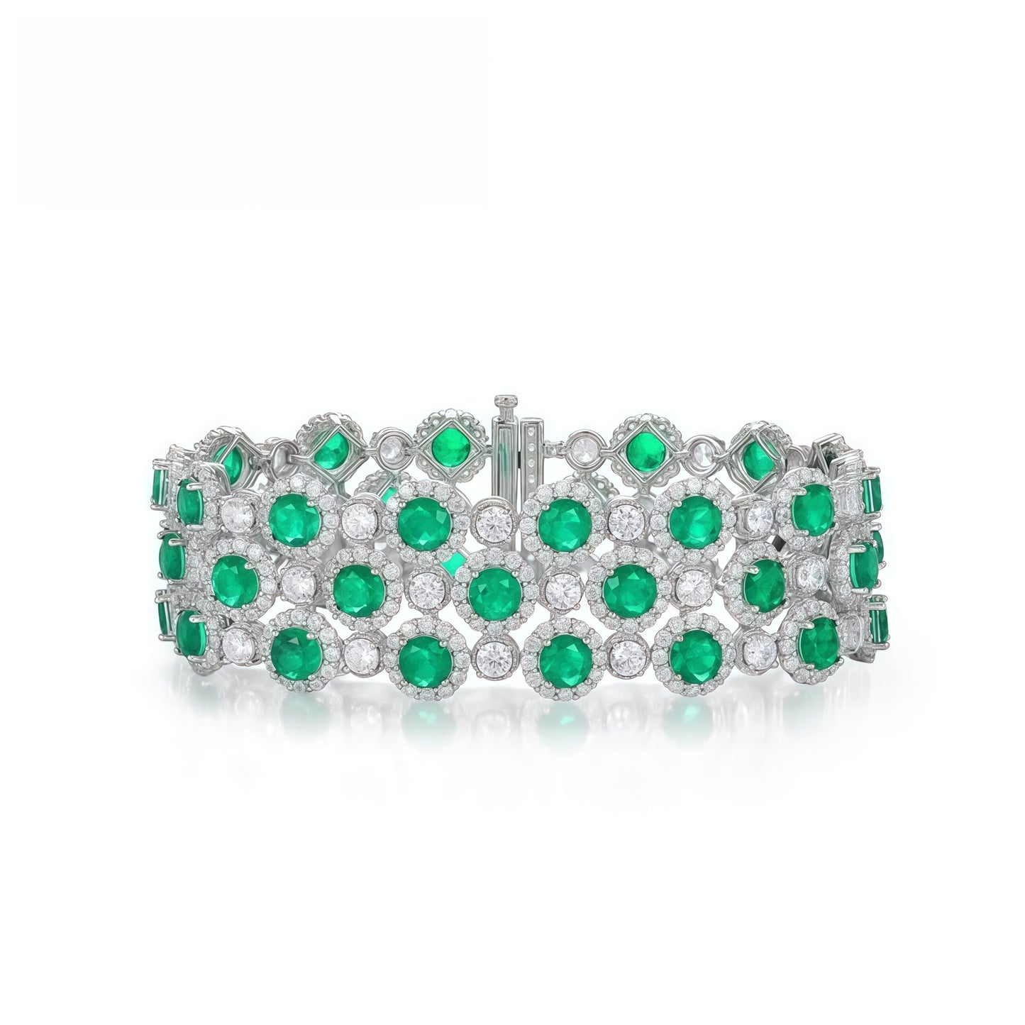 Premium Royal Brilliance: Full-Pavé Lab-Grown Emerald Tennis Bracelet | 925 Silver