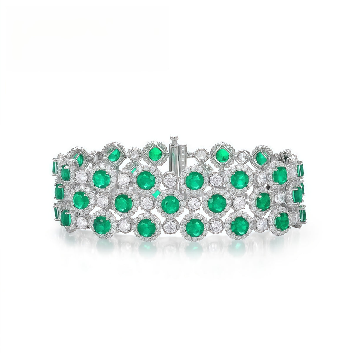 Premium Royal Brilliance: Full-Pavé Lab-Grown Emerald Tennis Bracelet | 925 Silver