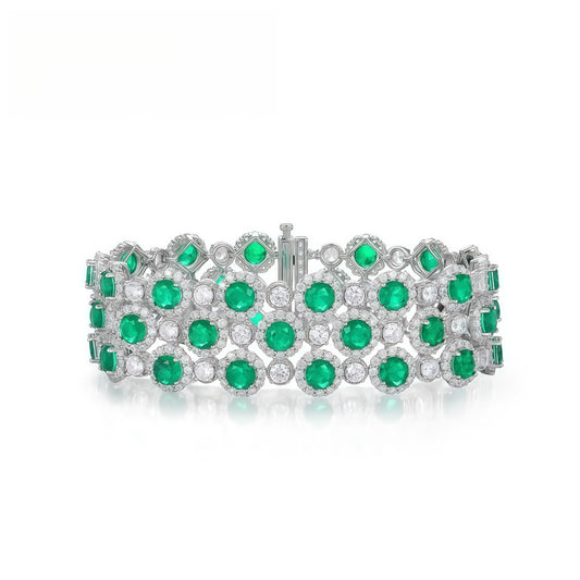 Royal Brilliance: Full-Pavé Lab-Grown Emerald Tennis Bracelet | 925 Silver | Dapaza
