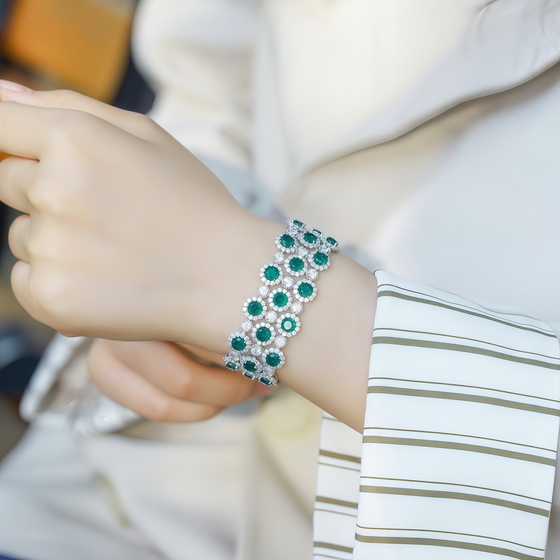 Premium Royal Brilliance: Full-Pavé Lab-Grown Emerald Tennis Bracelet | 925 Silver