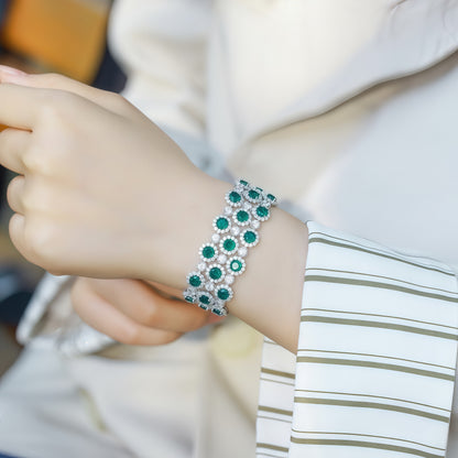 Premium Royal Brilliance: Full-Pavé Lab-Grown Emerald Tennis Bracelet | 925 Silver