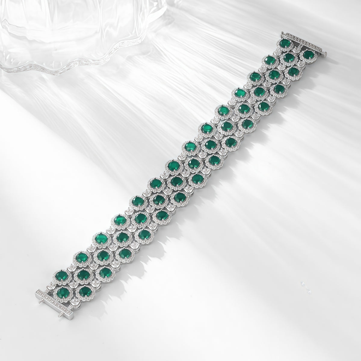 Premium Royal Brilliance: Full-Pavé Lab-Grown Emerald Tennis Bracelet | 925 Silver