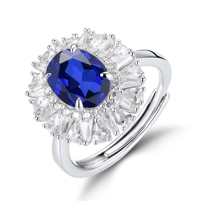 3-Carat Lab Sapphire & Emerald Oval Ring Set - 925 Silver - Dapaza