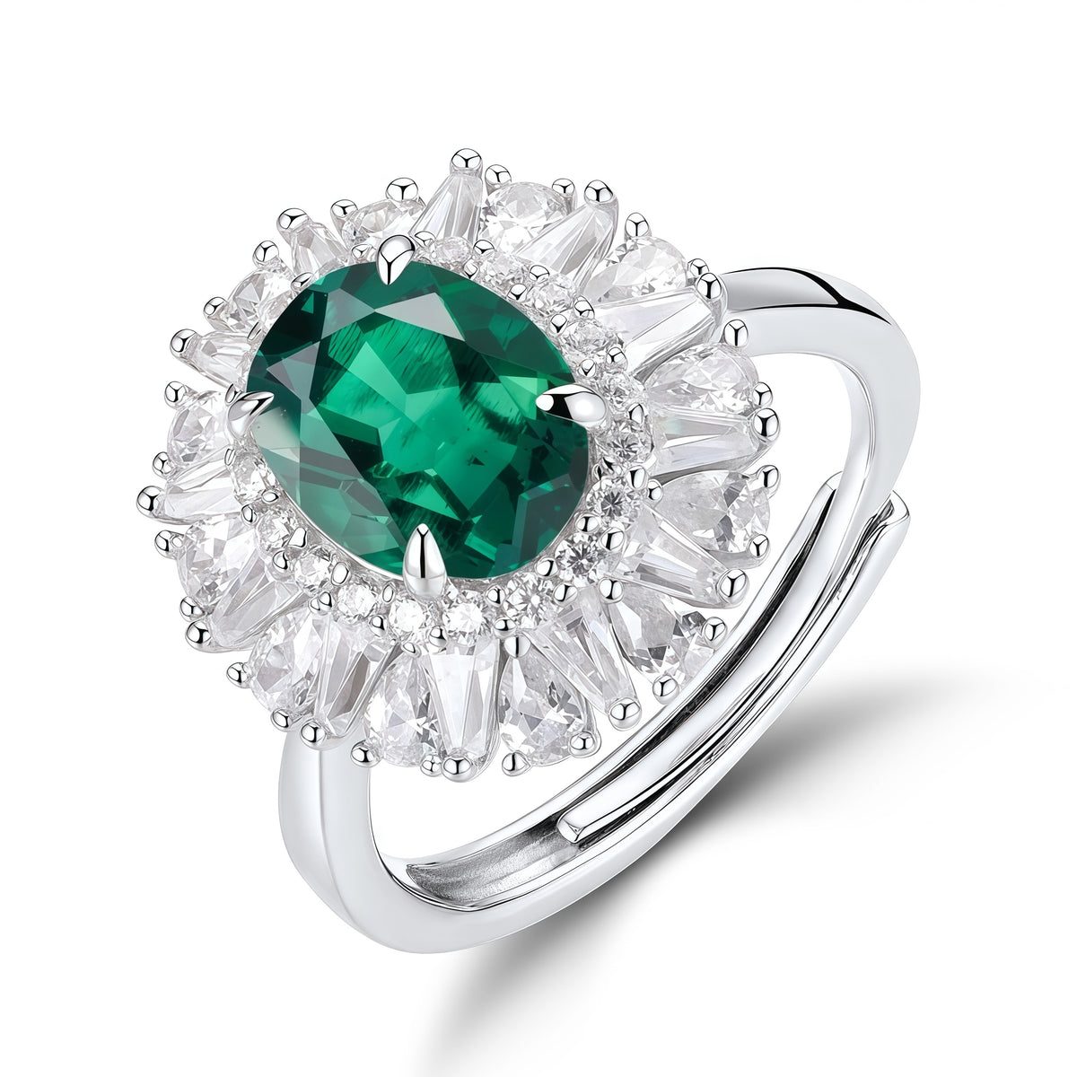 3-Carat Lab Sapphire & Emerald Oval Ring Set - 925 Silver - Dapaza