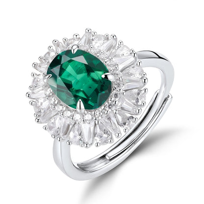 3-Carat Lab Sapphire & Emerald Oval Ring Set - 925 Silver - Dapaza