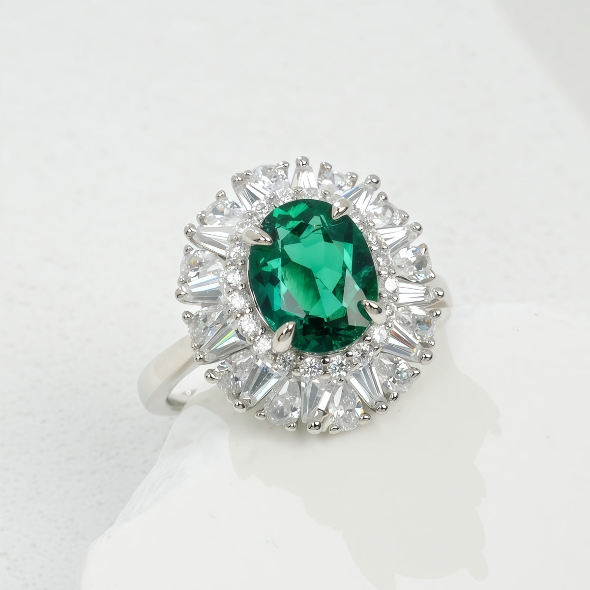 3-Carat Lab Sapphire & Emerald Oval Ring Set - 925 Silver - Dapaza
