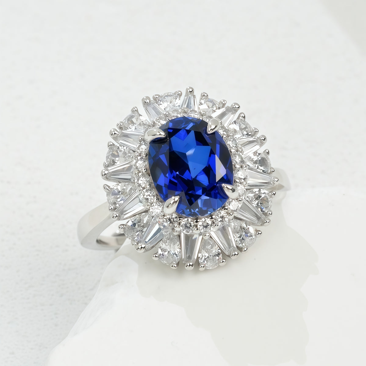 3-Carat Lab Sapphire & Emerald Oval Ring Set - 925 Silver - Dapaza