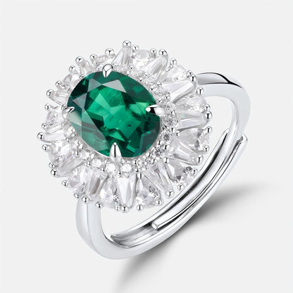 3-Carat Lab Sapphire & Emerald Oval Ring Set - 925 Silver - Dapaza