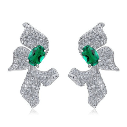 Premium Sculpted Bloom: 3D Floral Lab-Grown Emerald Earrings | 925 Silver
