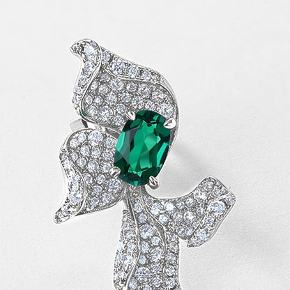 Premium Sculpted Bloom: 3D Floral Lab-Grown Emerald Earrings | 925 Silver