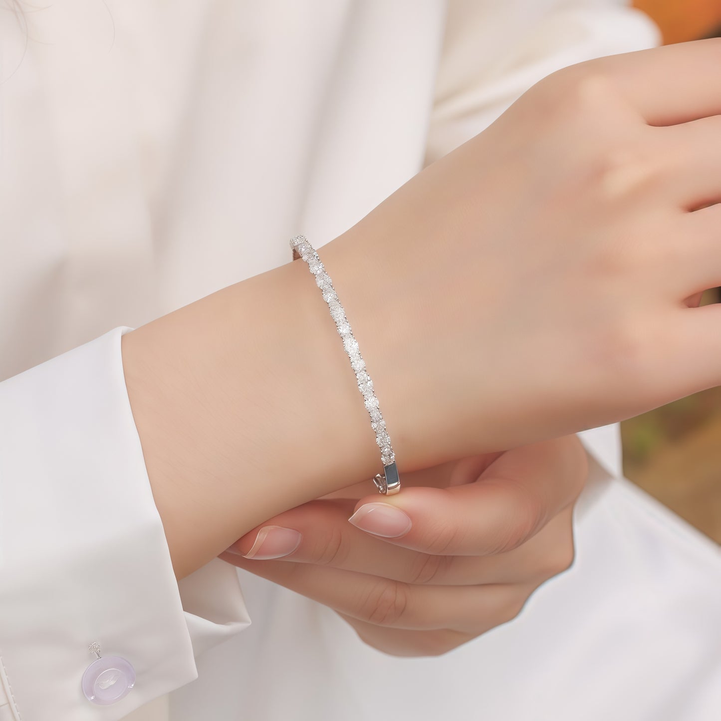 2.7ctw Round Brilliant Cut Lab Grown Diamond Classic Pavé Bangle in Solid PT950 Platinum
