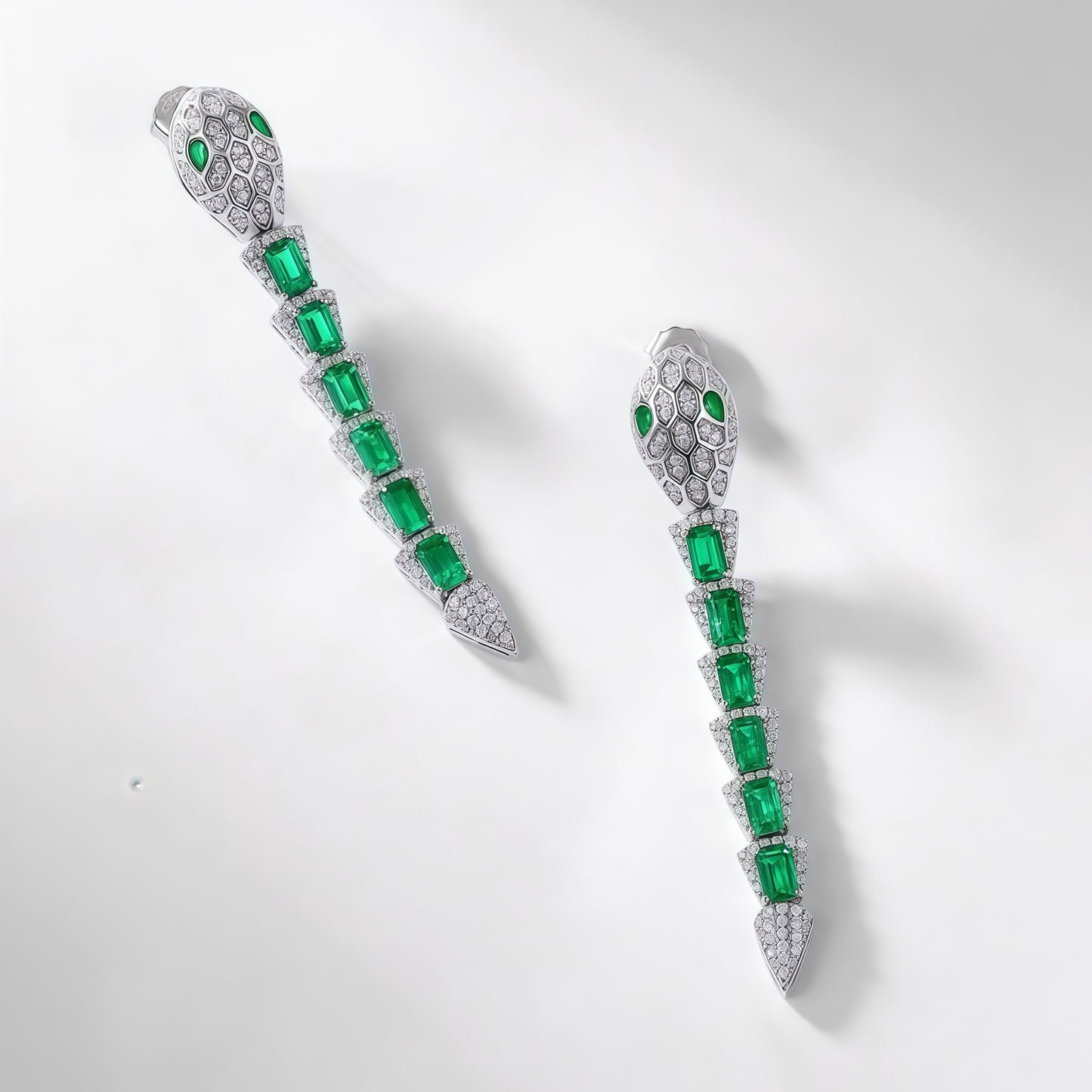 Premium Serpentine Grace: Snake Chain Lab-Grown Emerald Ear Thread Set | 925 Silver