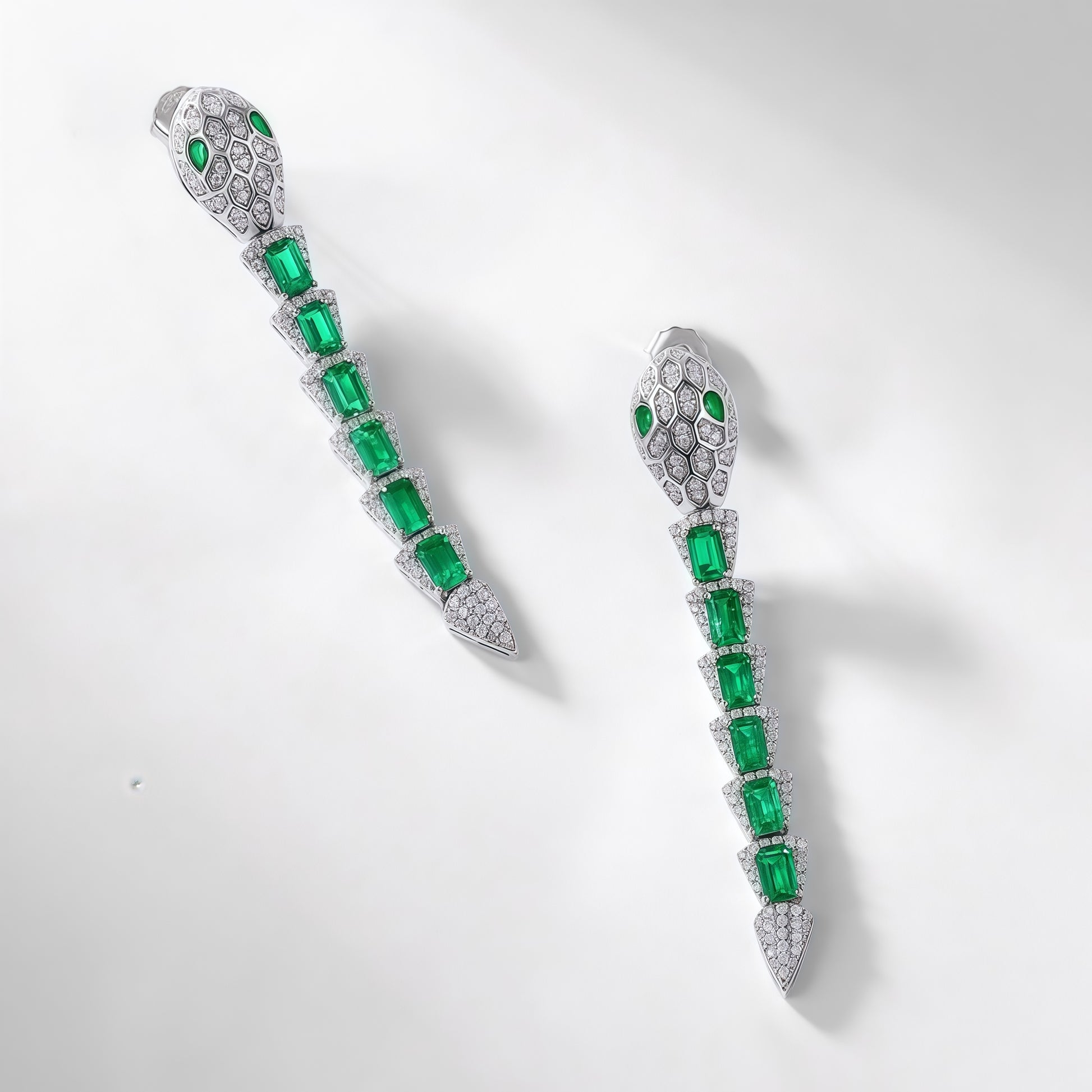 Premium Serpentine Grace: Snake Chain Lab-Grown Emerald Ear Thread Set | 925 Silver