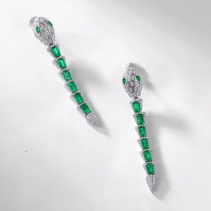Premium Serpentine Grace: Snake Chain Lab-Grown Emerald Ear Thread Set | 925 Silver