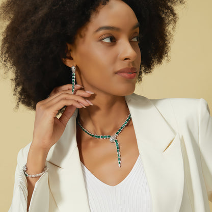 Premium Serpentine Grace: Snake Chain Lab-Grown Emerald Ear Thread Set | 925 Silver
