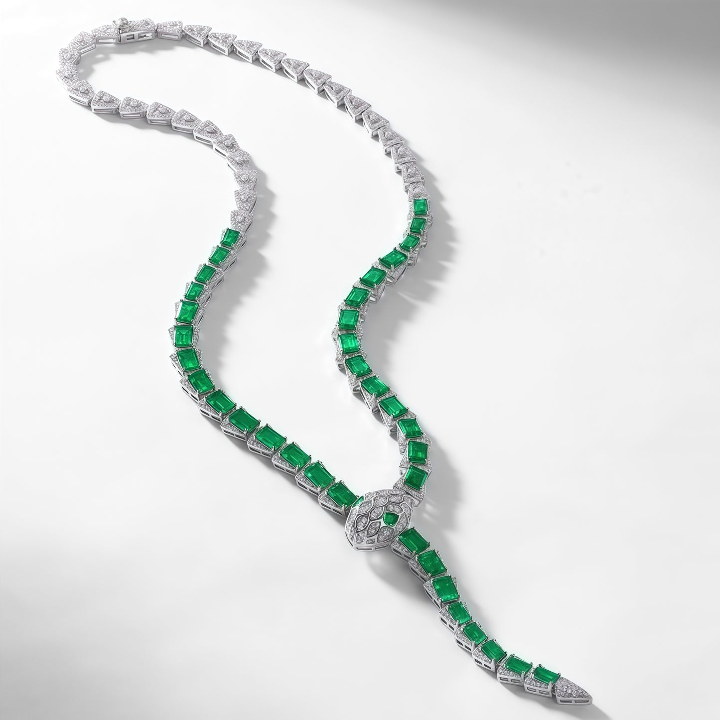 Premium Serpentine Grace: Snake Chain Lab-Grown Emerald Ear Thread Set | 925 Silver