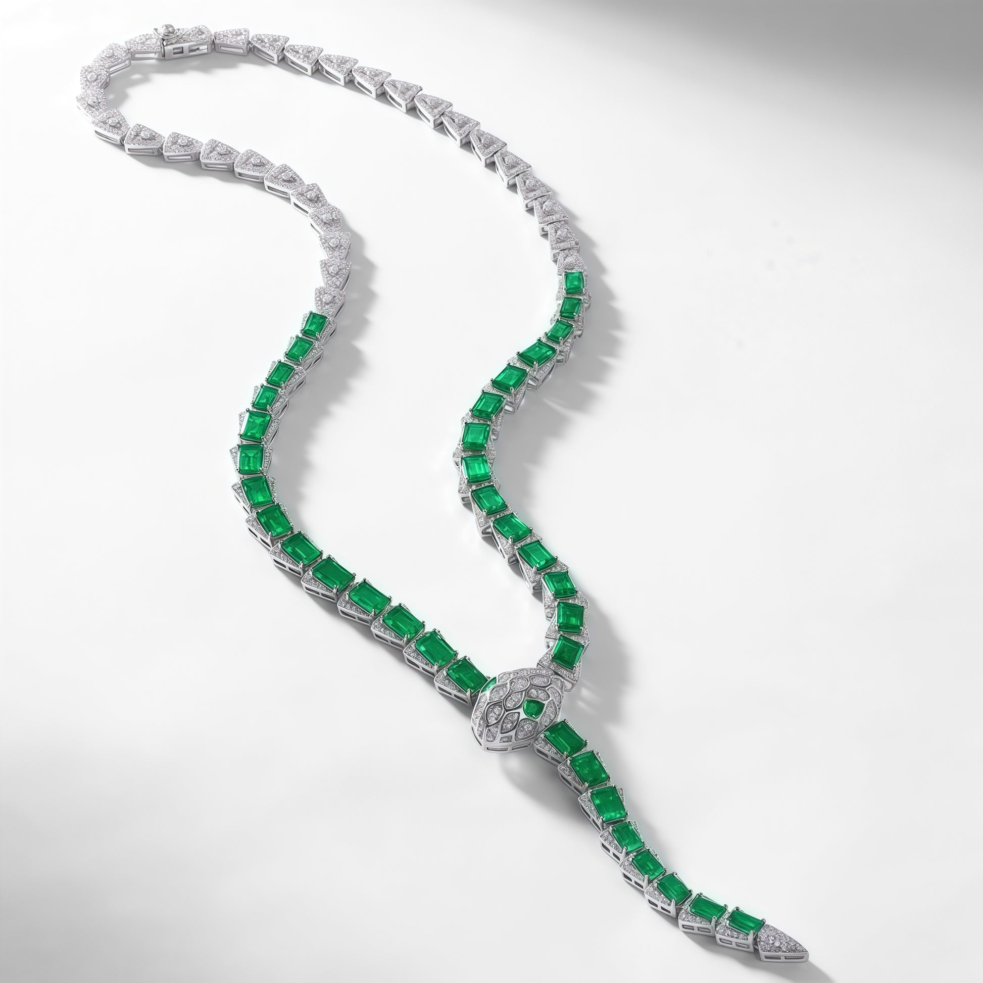 Premium Serpentine Grace: Snake Chain Lab-Grown Emerald Ear Thread Set | 925 Silver