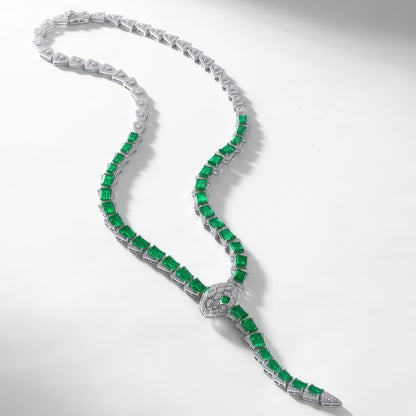 Premium Serpentine Grace: Snake Chain Lab-Grown Emerald Ear Thread Set | 925 Silver