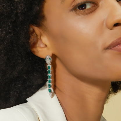 Premium Serpentine Grace: Snake Chain Lab-Grown Emerald Ear Thread Set | 925 Silver
