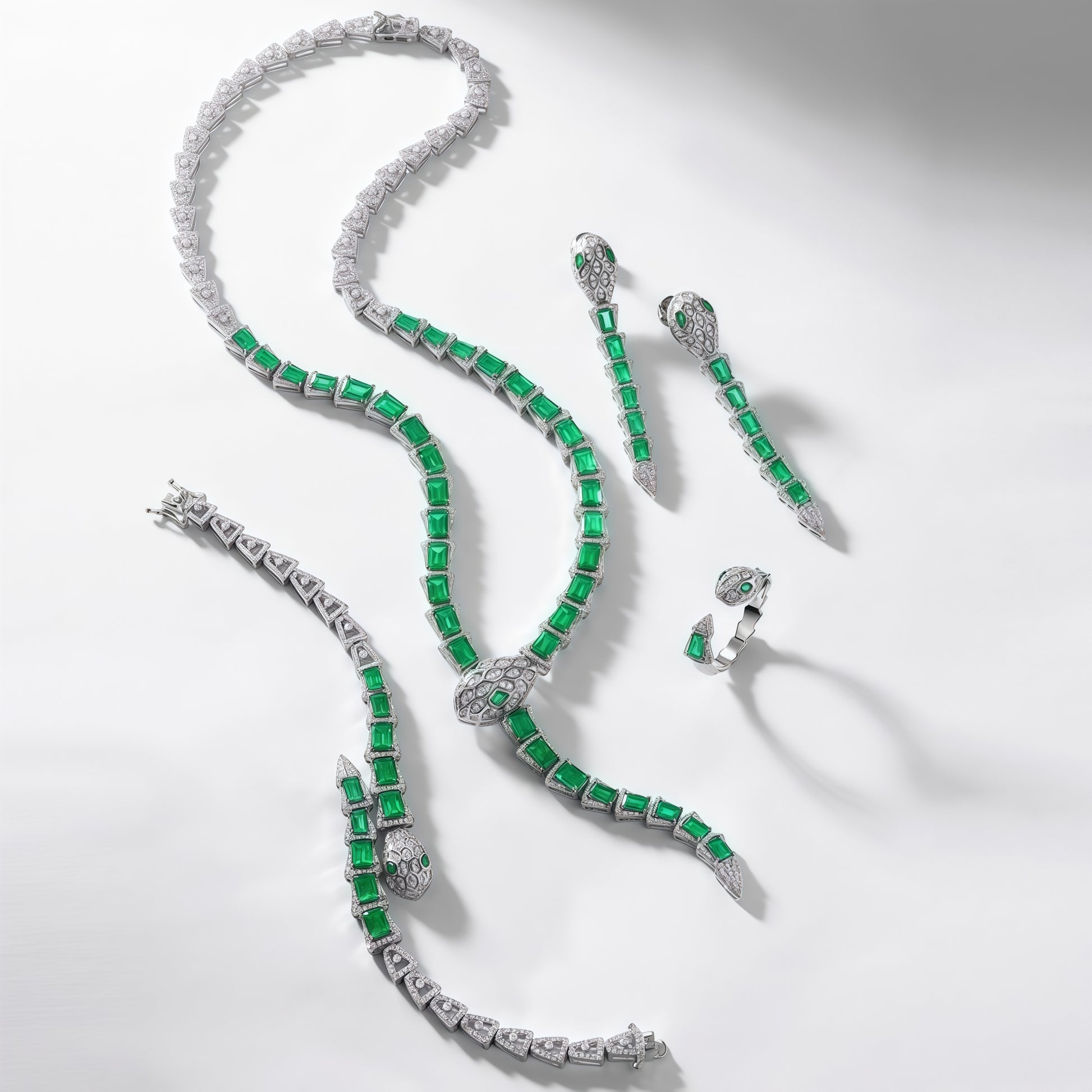 Premium Serpentine Grace: Snake Chain Lab-Grown Emerald Ear Thread Set | 925 Silver