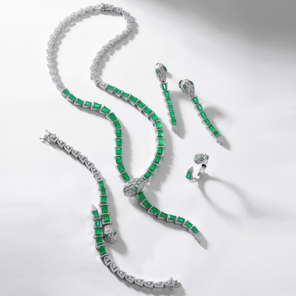 Premium Serpentine Grace: Snake Chain Lab-Grown Emerald Ear Thread Set | 925 Silver