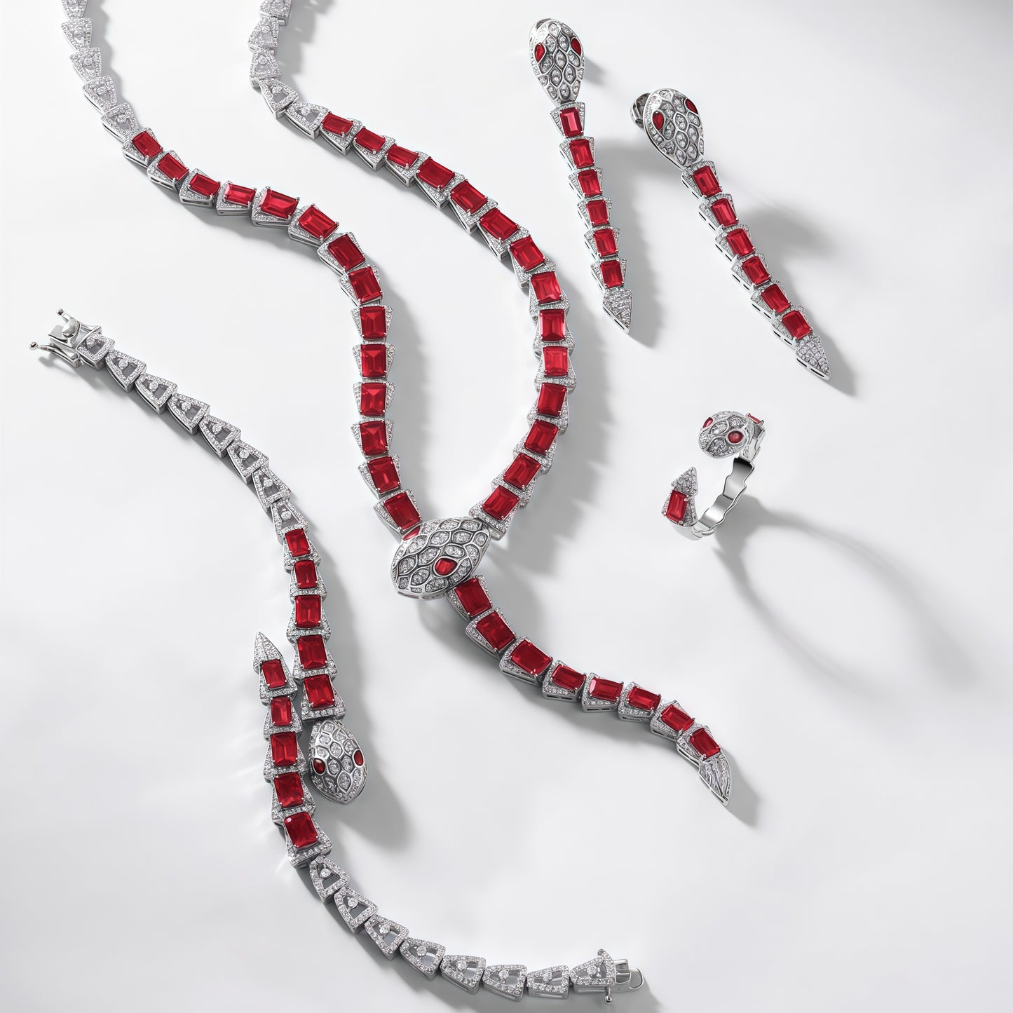Premium Serpentine Grace: Snake Chain Lab-Grown Emerald Ear Thread Set | 925 Silver