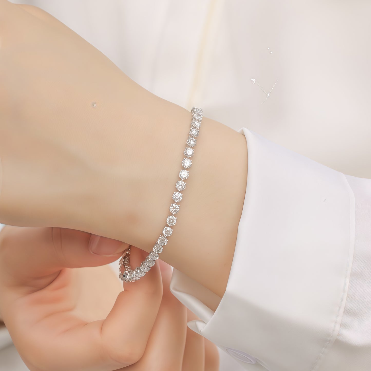 Single Row Round Lab Diamond Tennis Bracelet - 6.15ctw - PT950 - Dapaza