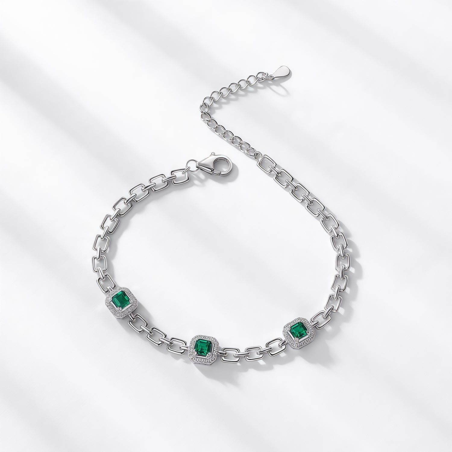 Premium Statement Brilliance: Bold Lab-Grown Emerald Tennis Bracelet | 925 Silver