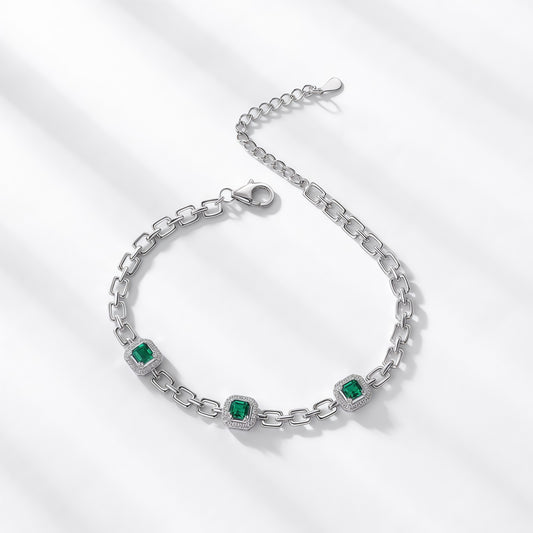 Statement Brilliance: Bold Lab-Grown Emerald Tennis Bracelet | 925 Silver | Dapaza