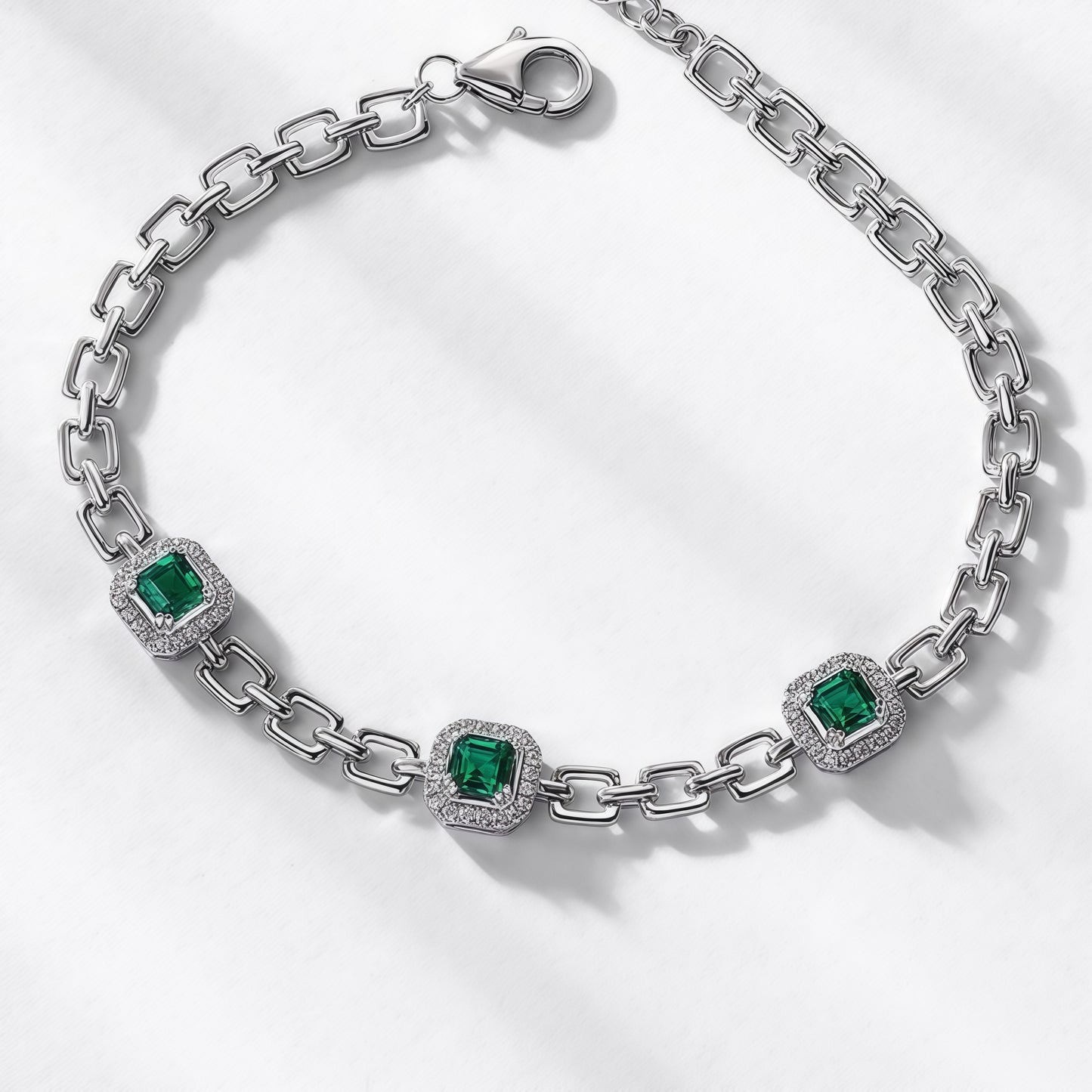 Premium Statement Brilliance: Bold Lab-Grown Emerald Tennis Bracelet | 925 Silver