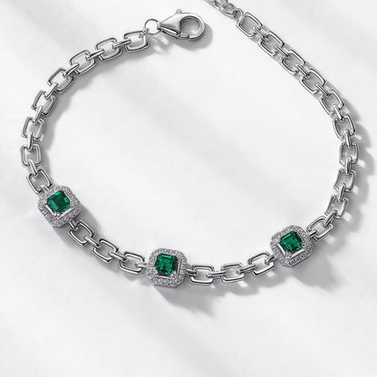 Premium Statement Brilliance: Bold Lab-Grown Emerald Tennis Bracelet | 925 Silver