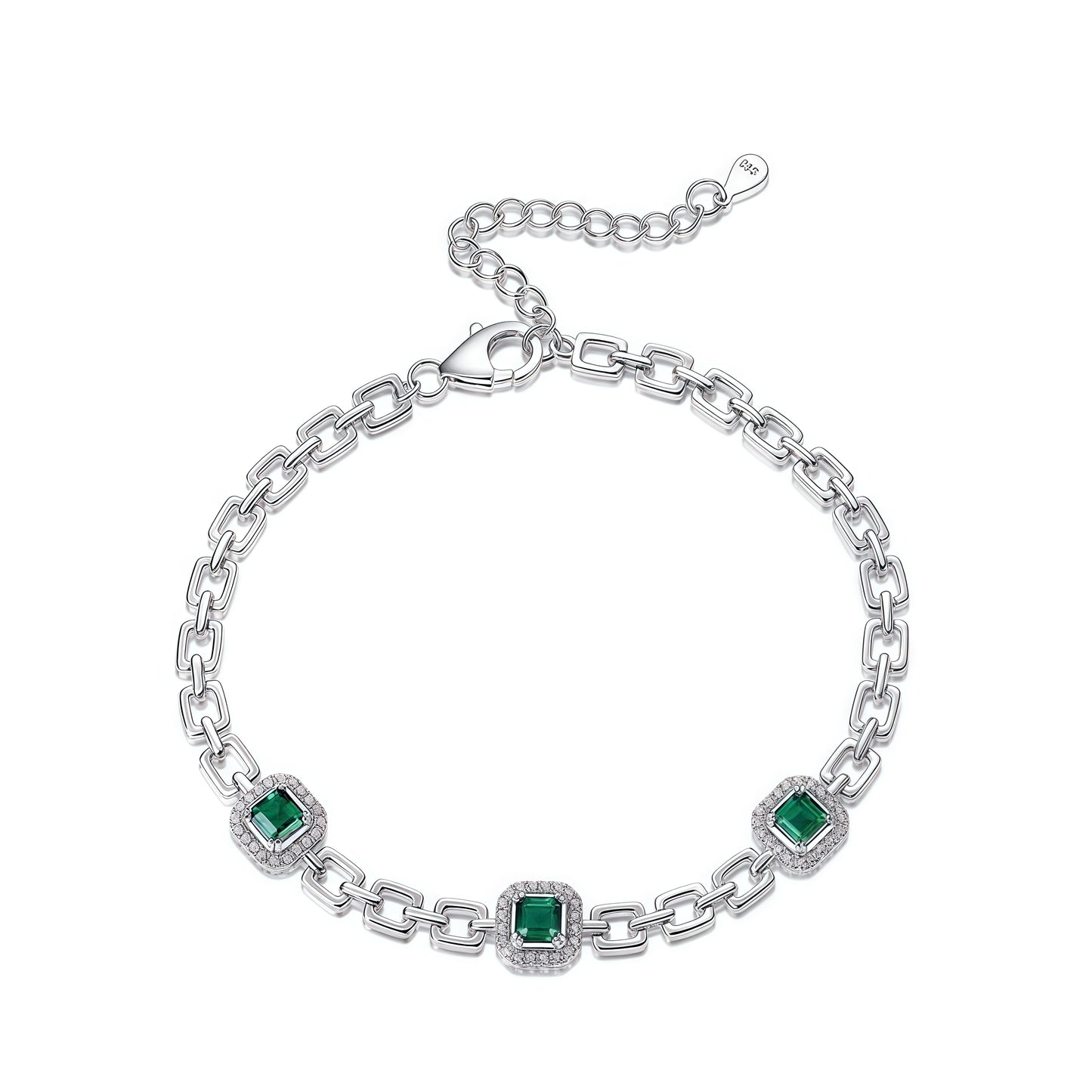 Premium Statement Brilliance: Bold Lab-Grown Emerald Tennis Bracelet | 925 Silver