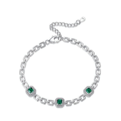 Premium Statement Brilliance: Bold Lab-Grown Emerald Tennis Bracelet | 925 Silver