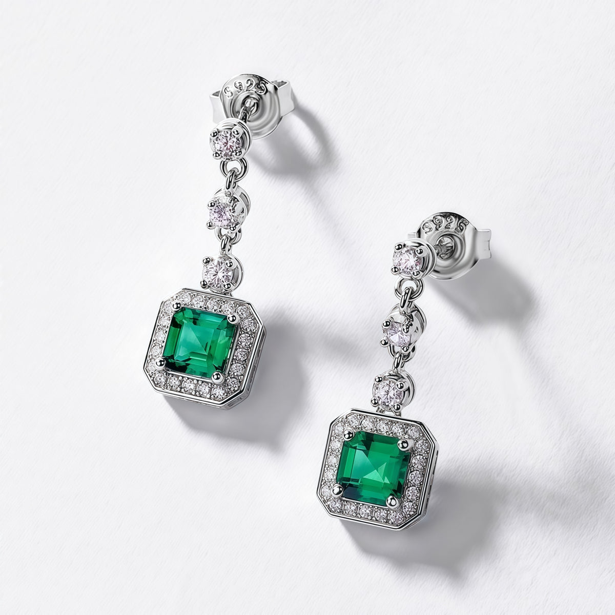 Premium Statement Drop: Gold-Plated Lab-Grown Emerald Dangle Earrings | 925 Silver
